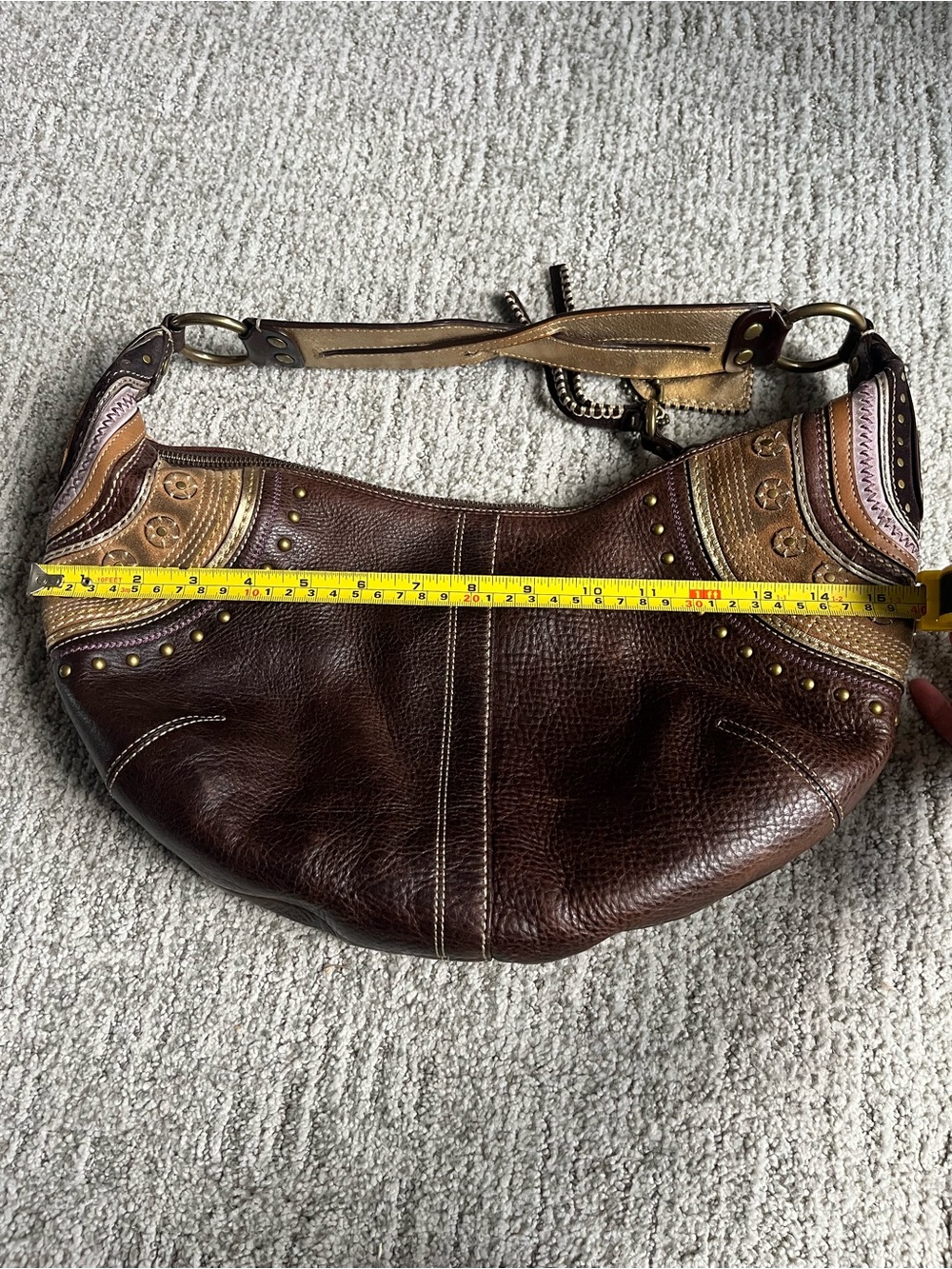 Coach Vintage Brown Leather Shoulder Bag with Gold Accents. Y2K Coach bag rare - Picture 5 of 6